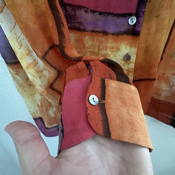 Vintage Chicos Design Sheer Blouse Womens 3 (L/16) Orange 100% Silk Art to Wear - Picture 6 of 11